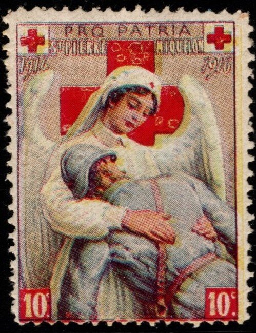 1914 WW One France Delandre Poster Stamp St. Pierre Miquelon Red Cross Unused