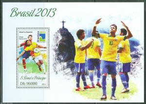 SAO TOME  2013 WORLD CUP SOCCER BRAZIL 2014 BRAZILIANA  SOUVENIR SHEET  MINT NH