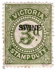 (I.B) Australia - Victoria Revenue : Swine Duty 3d (1928)