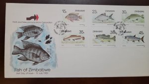 P) 1989 ZIMBABWE, FISH, ENDEMIC SPECIES, COMPLETE EMISSION, MULTICOLOURED, FDC
