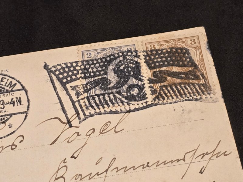 1905 MANNHEIM Imperial Flag Multiple Cancel German Reich era Postcard