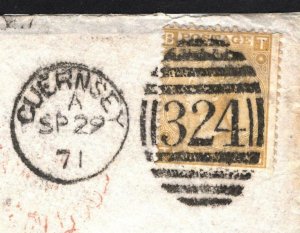 GB SG.110 9d Cover 1871 INDIA MAIL Channel Islands Superb *Guernsey* Duplex 174d 
