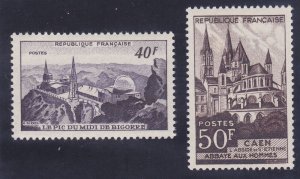 France 673-74 MNH 1951 Pic du Midi Observatory & Abbaye aux Hommes at Caen Set