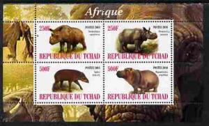 Chad 2010 Africa Fauna Animal Mammal Rhinoceros Hippopotamus Tapirus M/S Stamps