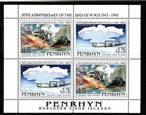 Penrhyn-Sc#444-unused NH sheet-end of WWII-Planes-Ships-1