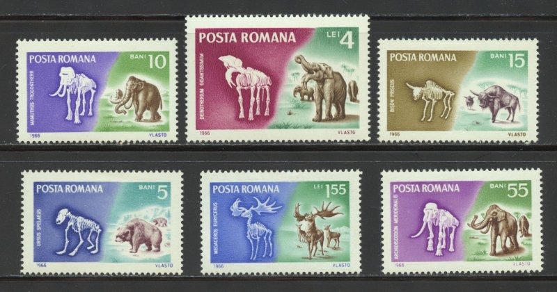 Romania Scott 1887-92 Unused LHOG - 1966 Prehistoric Animals Set - SCV $3.50