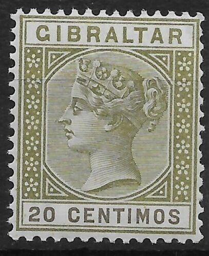 GIBRALTAR SG24 1896 20c OLIVE-GREEN & BROWN MNH 