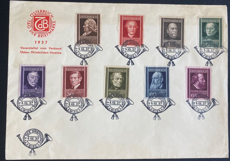 1937 Vienna Austria First Day Cover Philatelic Exhibition Stamp Set #B156-164