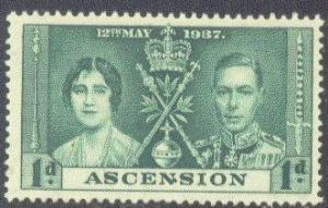 ASCENSION  37 MINT OG 1937 1p Coronation