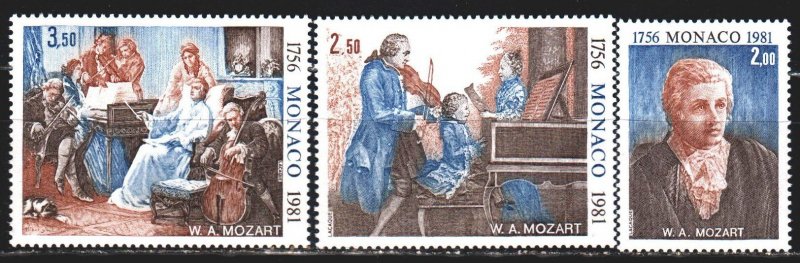 Monaco. 1981. 1470-72. Mozart, composer, dog. MNH.