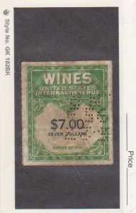 US 1949 $7.00 Wines Revenue Stamp Scott # RE178 Used Catalogue $47.50