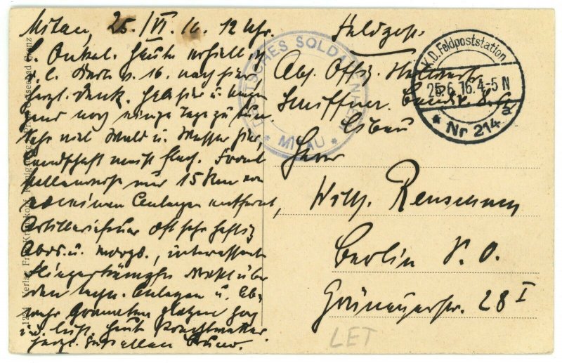 MITAU Occupied Latvia WWI German Feldpost nr.214 Postmark Card 1916 Jelgava