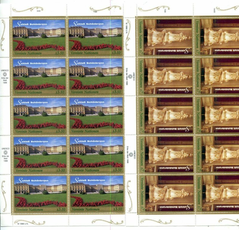 United Nations Geneva Scott #329-330 Schonbrunn Palace Vienna Block of 10 MNH.