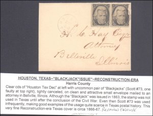 Harris County, Houston, Circa 1866-1867 Pair of #73 ( Postal History ), 1866-...