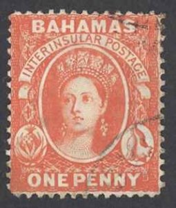 Bahamas Sc# 16 perf 14 Used (a) 1863-1881 1p vermilion Queen Victoria