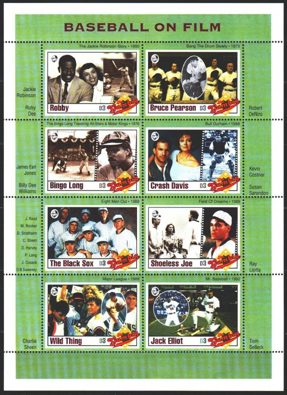 Gambia. 1993. Small sheet 1505-12. Baseball, baseball movies. MNH.