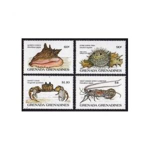 Grenada Gren 694-697,698,MNH.Mi 703-706,Bl.97. Conch,Fish,Crab,Lobster,Urchin.