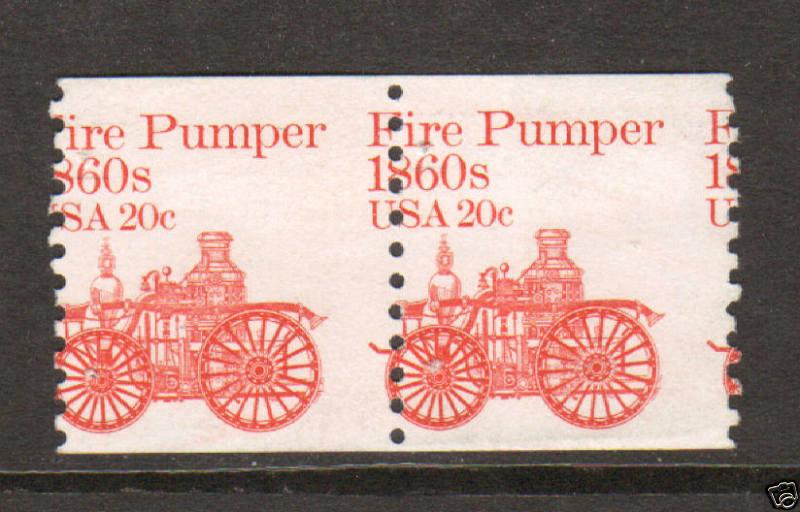 US Sc 1908 MNG. 1981 20c Pumper Coil Pair Misperf 1;0