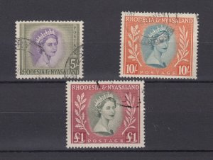 Rhodesia & Nyasaland QEII 1954 5/- 10/- £1 SG13/14/15 VFU BP2215 