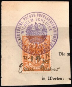 Vintage Germany Prussia Revenue 1 Mark General Stamp Duty w/Official Cancel