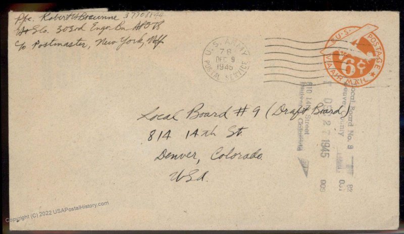 USA WWII APO Airmail Military Mail Cover 93814