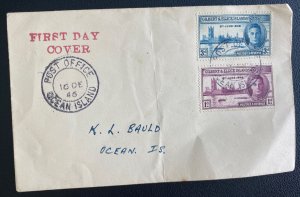 1946 Gilbert & Ellie Island First Day Cover  FDC To Ocean Island