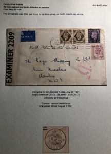 1941 Abingdow England Airmail Censored Cover To San Nicolas Aruba NWI Perfin