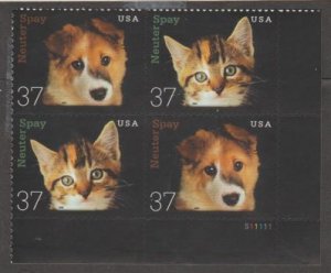 U.S. Scott #3670-3671 Neuter and Spay - Cat and Dog Stamp - Mint NH Plate Block