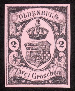 1859, Germany Oldenburg 2Gr, MNG, Sc 7, Reprint