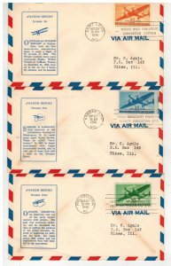 AIRMAIL FDC 1941 TRANSPORT AIRPLANES SERIES SET OF 6 & FAMOUS AVIATORS CACHETS