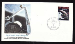 Canada-Sc#1046-stamp on Fleetwood FDC-Canada Space Program-1985-colourful cachet