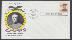 US Sc 1214 FDC. 1961 8c Gen. John J. Pershing, Fluegel Color Cachet, VF