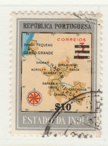 1959 Portuguese India Overload $10 on 3r Used Stamp A20P54F3034-