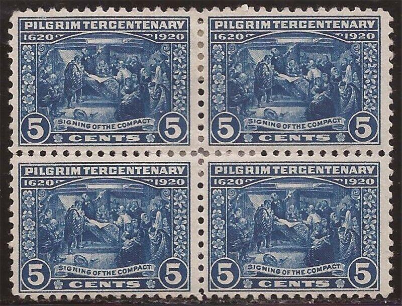 US Stamp - 1920 5c Pilgrim Tercentenary - 4 Stamp Blk MH - Scott #550