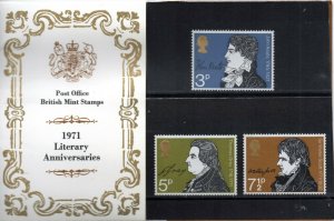 1971 Sg 884/886 Literary Anniversaries Presentation Pack (no shrinkage)