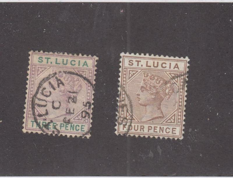 ST. LUCIA (MK969) # 32-33  VF-USED 3,4d  QUEEN VICTORIA ISSUES /VIO-GREEN/BROWN