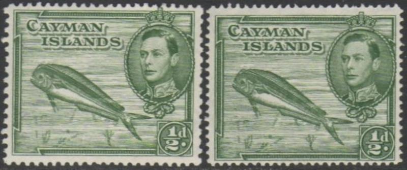 Cayman Islands 1938 & 1943	½d Dolphin fish (both perfs) MH
