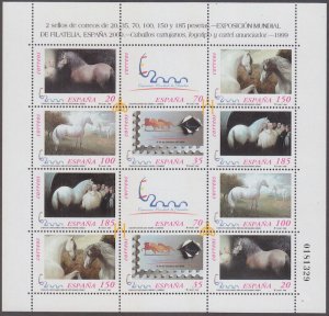 SPAIN Sc # 3019a-f CPL MNH SHEET of 2 BLOCKS of 6 DIFF CARTHUSIAN HORSES