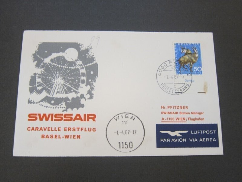 Switzerland SWISSAIR 1967 FFD BASEL to WIEN
