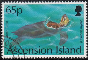 Ascension 1994 used Sc #588 65p Green turtles swimming