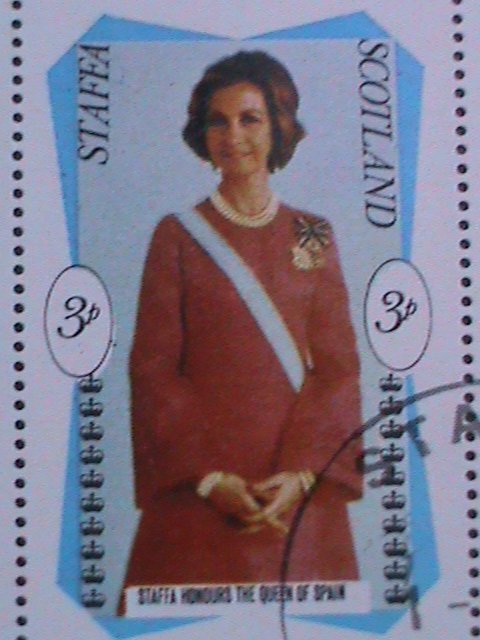 ​SCOTLAND-STAFFA-1979 HONERNING THE QUEEN OF SPAIN -CTO SHEET VF-EST.$ 10