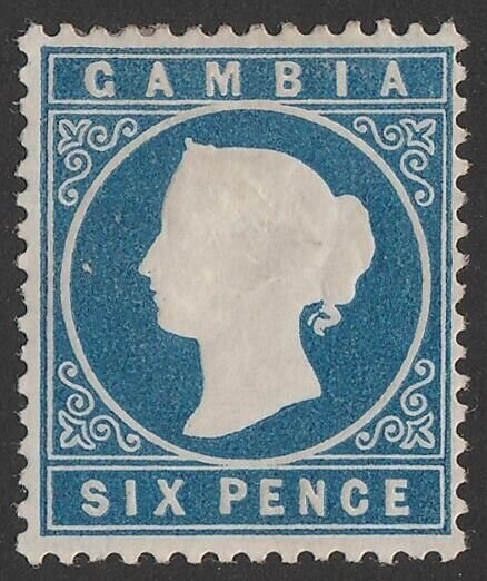 GAMBIA 1880 QV Cameo 6d blue, wmk crown CC upright.
