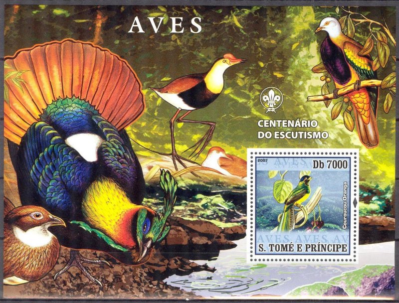 Sao Tome and Principe 2007 Birds (3) Scouting S/S MNH