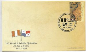 PERU 2003 DIPLOMATIC RELATIONS BETWEEN PERU AND PANAMA FLAGS MAPS FDC COVER