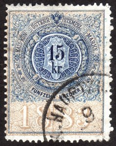 1883, Austria 15Kr, Revenue stamp, Used