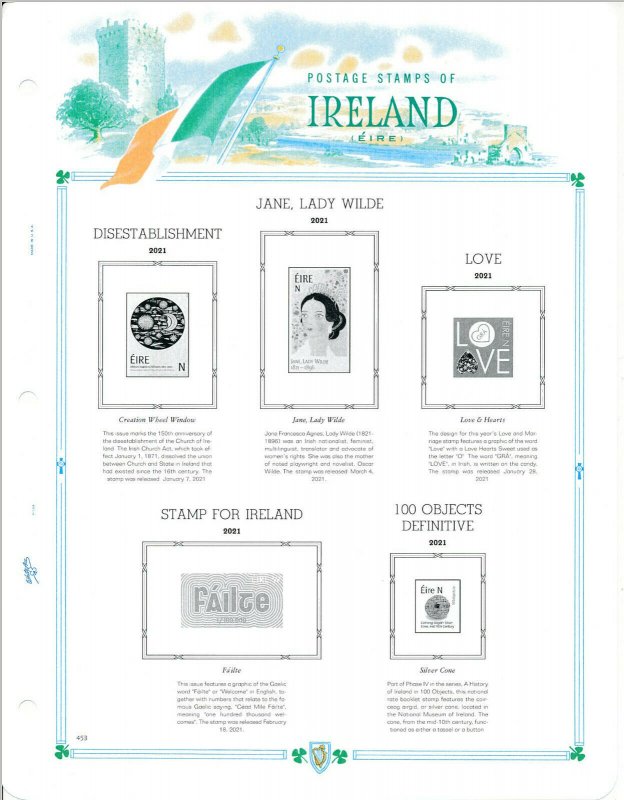 WHITE ACE 2021 Ireland Singles Simplified Stamp Album Supplement IRE-64