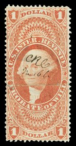 Scott R76c 1862 $1.00 Probate of Will First Issue Revenue Fine Cat $55