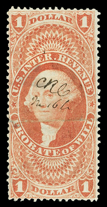 Scott R76c 1862 $1.00 Probate of Will First Issue Revenue Fine Cat $55