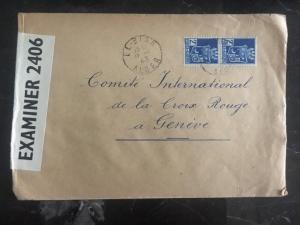 1943 Alger Algeria Censored cover to The Red Cross Geneva Switzerland