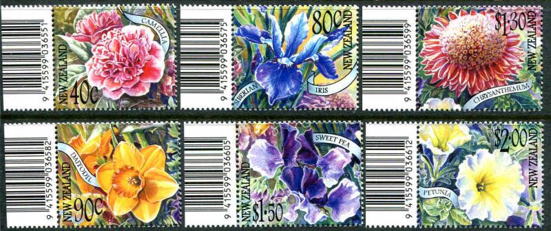 New Zealand 1702-1706 MNH Flowers.Camellia Iris,Daffodil,Sweet Pea,Petunia 2001